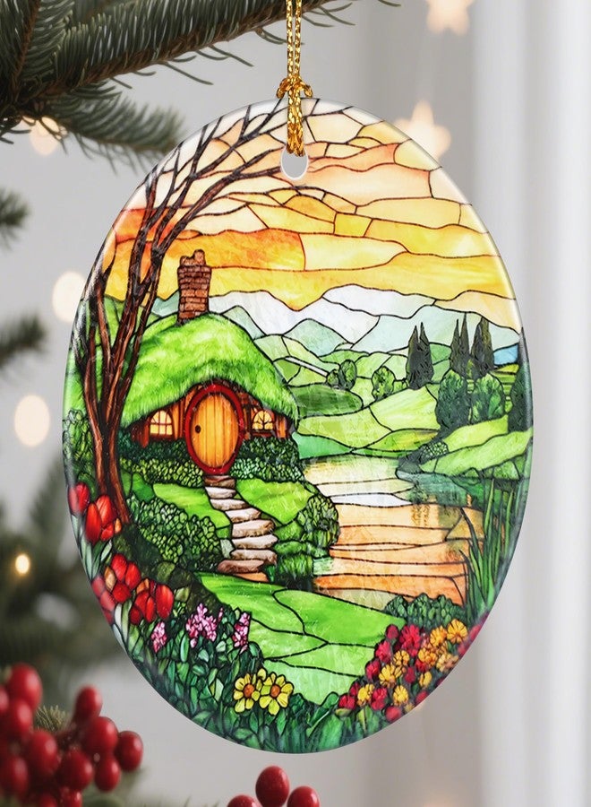 Jocidea Christmas Ornaments, 2.8 Inch Ceramic Hanging Ornament, Christmas Tree Ornaments, Xmas Decorations, Holiday Decorations, Holiday Party Gifts, and Xmas Gift Ideas - Hobbit House - Image 1